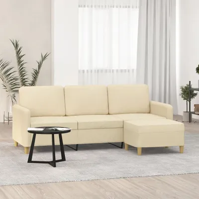 Imagen del producto de Maison Exclusive: Sofá de 3 plazas con reposapiés, color crema, 180 cm, tapizado en tela