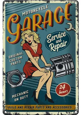 Produktbild von Blechschild Retro 20x30cm Pinup motorcycle Garage 24 service