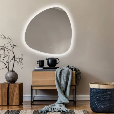 Produktbild von Unregelmäßiger asymmetrischer Spiegel mit LED Beleuchtung 74x74 cm - mit LED Beleuchtung - LED Farbe Kaltweiß 7000K - Individuell Nach Maß - Beleuchtet Wandspiegel Lichtspiegel Badezimmerspiegel - Sensor Schalter - JAJ221