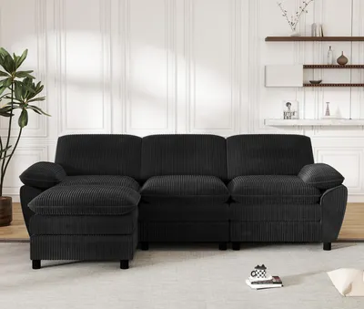 Image de LVHOM Canapé d'angle en L avec fonction sommeil & ottomane amovible - Canapé modulable en tissu, 258cm, canapé-lit pour 3 personnes, noir