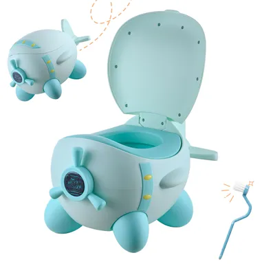 Produktbild von Relaxdays Töpfchen Flugzeug, Kindertoilette mit Deckel, HBT: 27x31x40 cm, herausnehmbarer Einsatz, Reise, mint