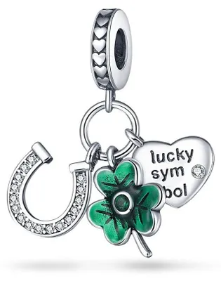 Kleeblatt-Hufeisen-Anhänger, Glücksbringer-Charm, Strass, Damen