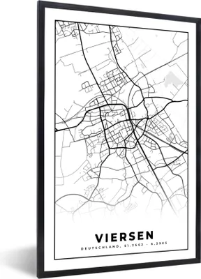 Produktbild von MuchoWow® Gerahmtes Poster Stadtplan - Viersen - Karte 40x60 cm - Poster mit Schwarzem Bilderrahmen Wandposter Rahmen Foto Bilder - Papierdruck - Wandbilder