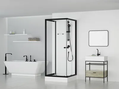 Produktbild von Komplettdusche 80×80×195 cm, Duschtasse, Gleittüren, 5 mm ESG, Armatur