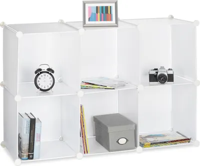Image de Système d'étagères Relaxdays à 6 compartiments, étagère sur pied ouverte, étagère à emboîter en plastique, H x l x P : env. 65 x 96 x 32 cm, blanc