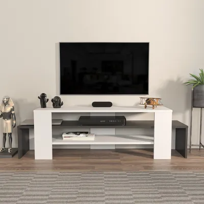 Productafbeelding van Skye Decor, Lenora - Wit, Anthraciet, TV-tafel, Wit, 100% melaminecoating op spaanplaat, 150 x 35 x 45 cm