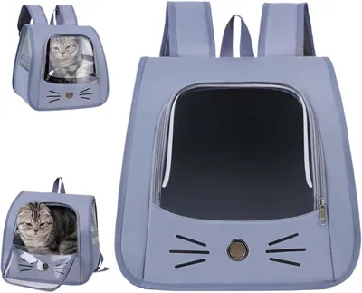 Image de Sac à dos pour animaux de compagnie - Sac de transport pour chat - Transport sûr - Maille respirante - 35x35x25 cm - Bleu