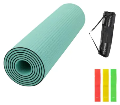 Zdjęcie produktu dla Mata do jogi i pilatesu, antypoślizgowa, o wymiarach 170 x 60 cm, z torbą do przenoszenia, idealna do treningu i uprawiania sportu