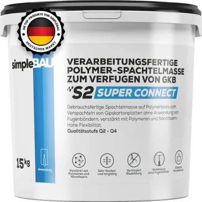 Produktbild von SimpleBau Super Connect gebrauchsfertige Polymermasse zum Verfugen von Gipskartonplatten ohne Verwendung von Fugenband, 15kg