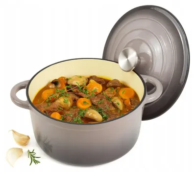 Produktbild von Emaillierte Gusseisen-Bratpfanne 4,8 l – Grau – 26 cm – Für Induktion und Backofen – Mit Deckel