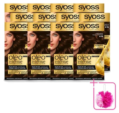 Imagen del producto de 12 unidades de tinte permanente para el cabello SYOSS Oleo Intense 4-18, color marrón moka, pack económico
