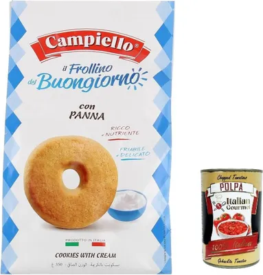 Produktbild von 6x Campiello i Biscotti del Buongiorno Frollini alla panna Sahne Shortbread Kekse mit Sahne 350g biscuits cookies 100% Italienische Kekse + Italian gourmet polpa 400g