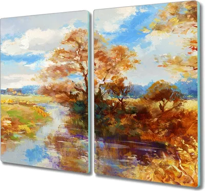 Produktbild von Coloray Schneidebrett Herdabdeckplatte 2x30x52 cm Kochplattenabdeckung Hackbrett Küchenbrett - Baum Fluss Himmel