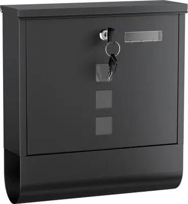 Produktbild von Wiltec Briefkasten mit Zeitungsrolle, schwarz, 305 x 95 x 335 mm, Wandbriefkasten mit Namensschild, Sichtfenstern, Schloss und Zeitungsrolle, Postkasten aus pulverbeschichtetem Stahl