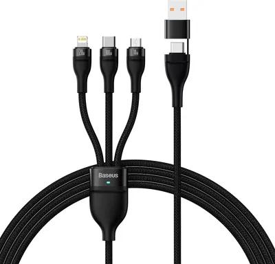Zdjęcie produktu dla Baseus Flash Series II kabel USB Typ C / USB Typ A - USB Typ C / Lightning / micro USB 100 W 1,2 m czarny (CASS030101)