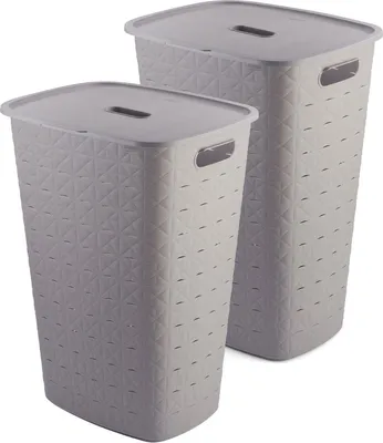 Produktbild von Curver Softex Wäschekorb – 2er-Set, 56 L, mit Deckel, Taupe