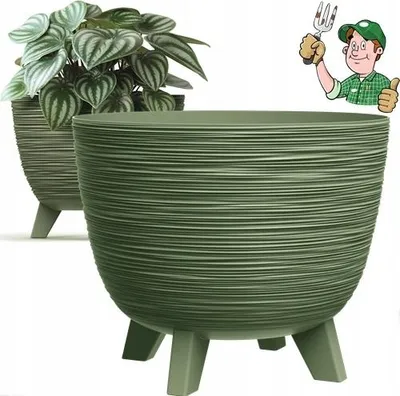 Produktbild von Erdgrüner Blumentopf, 24 cm, runder Deckel, schön gerippt, Produktpolitur