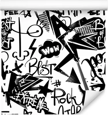 Produktbild von 10m VLIES TAPETE Rolle Graffiti Muster Musik Gitarren Aufschriften XXL