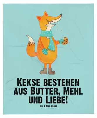 Produktbild von Mr. & Mrs. Panda Plaid Fuchs Keks - Türkis Pastell - Geschenk, Kekse, Weihnachtlich, Erstlingsdecke, Plätzchen, Frieren, Kinderwagendecke, Babydecke, Fleecedecke, Winter