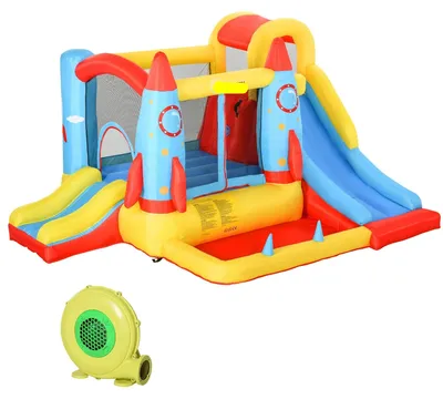 Obrázok produktu pre Nafukovateľný hrad - ihrisko - trampolína - detské ihrisko - motív rakety - pre 4 deti - 330 x 265 x 185 cm