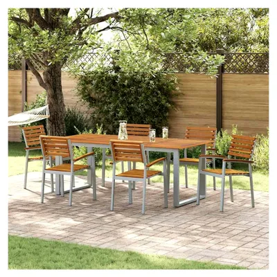 Produktbild von Stapelbare Gartenstühle 6 Stück aus Akazienholz und Metall, Gartenmöbel für Balkon und Camping
