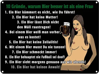 Produktbild von vianmo Blechschild 30x40 cm Pinup 10 Gründe Bier besser als Frau Spruch Zitat