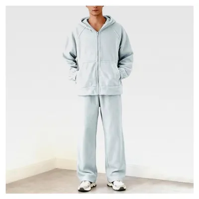 Produktbild von Jogginganzug Herren Fleece Gefüttert Trainingsanzug Sportjacke Und Jogginghose Einfarbig 2-Teiliges Set Herbst Und Winter Loungewear Lässig Kuschelanzug