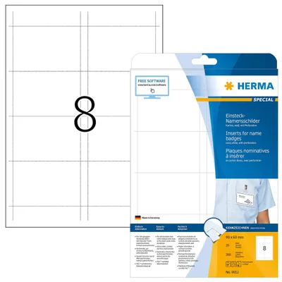 Produktbild von Herma Namens-Einsteckschilder, A4, 90 x 60 mm, weiß, aus Karton, nicht klebend
