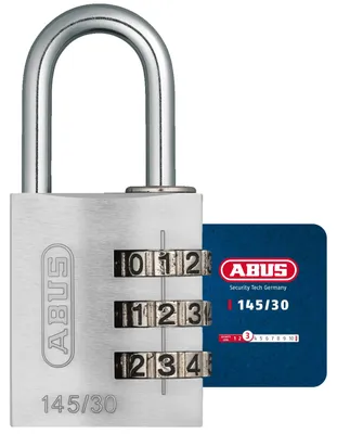 Immagine prodotto di Lucchetto a combinazione 145 Larghezza del corpo del lucchetto 31,5 mm Alluminio argento Numero di rulli di combinazione 3