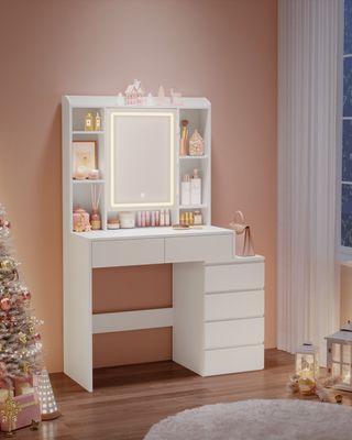 Toaletní stolek VASAGLE s osvětlením LED, nastavitelným jasem, se 6 zásuvkami