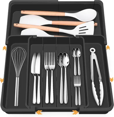 Obrázok produktu pre Organizér do príborovej zásuvky 24 cm až 48 cm, 4 až 7 priehradiek, pre kuchyňu