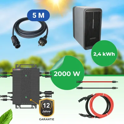 Produktbild von Marstek B2500-D 2,24 kWh Balkonkraftwerk Speicher + HSEU-2000D WiFi Wechselrichter(drosselbar auf 600 W) inkl. 5 m Kabel, erweiterbar auf 6,72 kWh