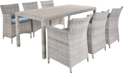 Produktbild von KRINES HOME Gartenmöbel Set 6 Sessel mit Esstisch Polyrattan wetterfest Garten Sitzgarnitur Essgruppe Sitzgruppe 6 Personen (Stone)