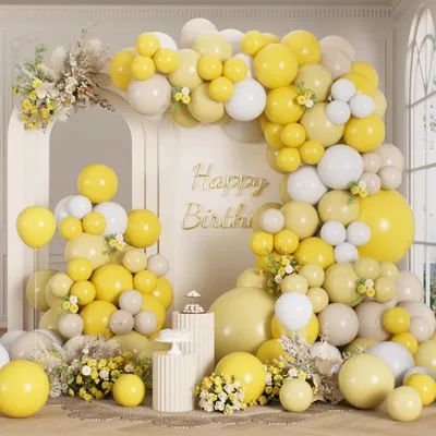Image de Guirlande de ballons, 165 pièces, jaune et blanc, en latex, pour la décoration de fêtes