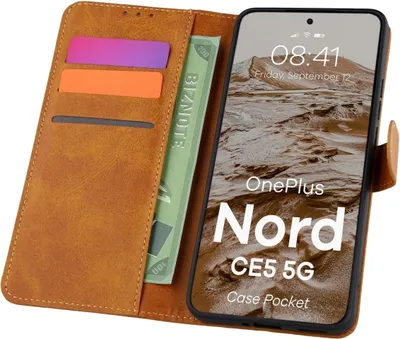 Produktbild von Handyhülle mit Klappe für OnePlus Nord CE5 5G, Bizon Case Pocket, Braun
