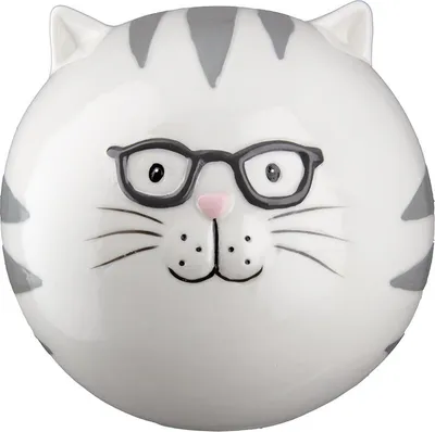 Image de Gilde : Tirelire en forme de chat, ronde, marque "Brillo", en porcelaine blanche, lot de 2, diamètre : 13 cm, référence : 32092 4063387320921