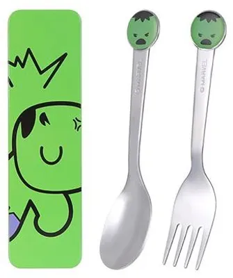 Produktbild von MINISO Marvel Iron Man 3tlg Besteckset Edelstahl mit Metallbox Reisebesteck Hulk
