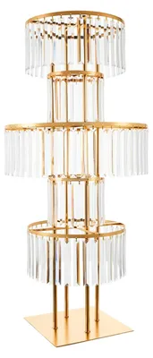 Produktbild von Hochzeitsdekoration Blumenständer - 5-stöckiger Bodenvasenhalter - Rundes Kristallacryl - Metallgestell - Höhe 110 cm - Sockel 30x30 cm - Gold