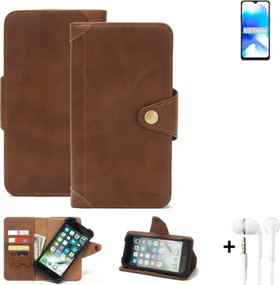 Produktbild von K-S-Trade Handyhülle + Kopfhörer für Blackview A80s Schutz Hülle Walletcase Bookstyle Tasche Case Handytasche Wallet Flipcase Cover PolyurethanBraun (1x)