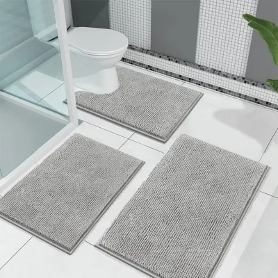 Immagine prodotto di Set di 3 tappetini da bagno in ciniglia, altamente assorbenti