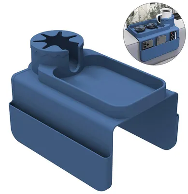 Produktbild von Sofa Armlehnen Tablett mit Becherhalter, Silikon Anti-Rutsch Sofa Organizer mit Getränkehalter, Getränkehalter für Fernbedienung, Handy