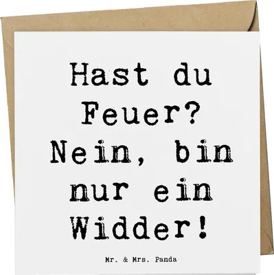 Produktbild von Mr. & Mrs. Panda Klappkarte Spruch Widder Feuer - Weiß - Geschenk, Leidenschaft, Glückwunschkarte, faltkarte, Tierkreiszeichen, Geschenke Astrologie, Energie, doppelkarte