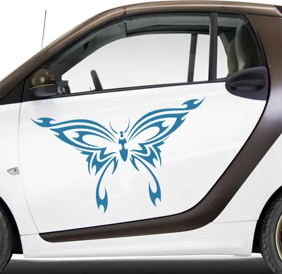 Produktbild von Aufkleber - Autoaufkleber-Set Schmetterling Tribal, 2 Stk. je 70cm x 41cm hellblau - Tuning Carystyling Heckscheibe Auto