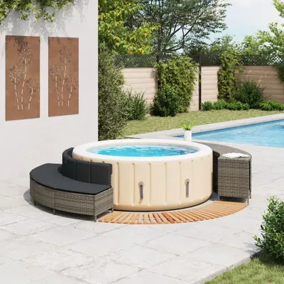 Produktbild von vidaXL Whirlpool-Umrandung Grau Poly Rattan und Massivholz Akazie