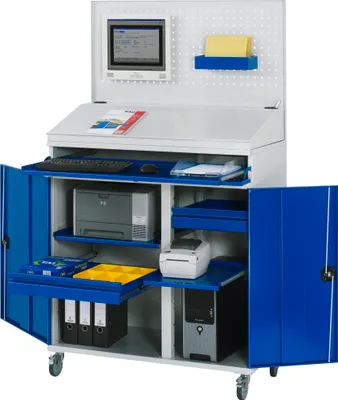 Produktbild von RAU Computerschrank 1100x520x1895mm mobil l.gr/e.bl