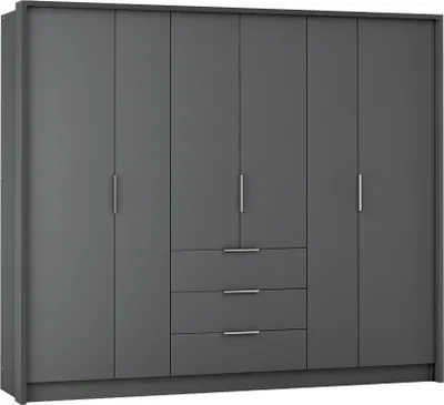 Produktbild von Drehtürenschrank Bangkok 255, 6 Türen Kleiderschrank, Moderne Garderobe, Schrank in Größe: 255 x 217 x 65 cm