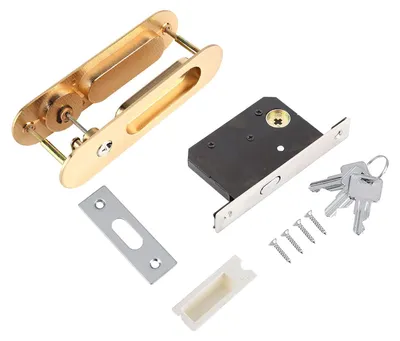 Schubtürschloss Aluminium mit 3 Schlüsseln, Gold