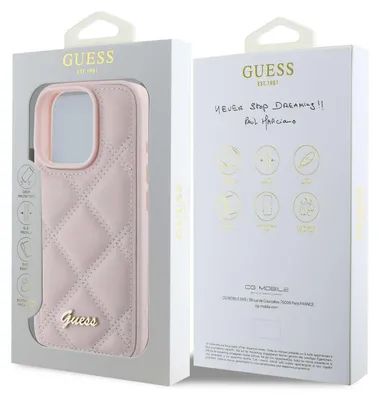 Obrázek produktu pro Prošívané kovové pouzdro Guess s logem pro Iphone 16 Pro - růžové
