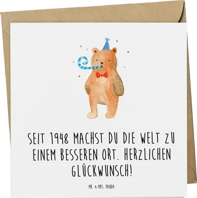 Produktbild von Mr. & Mrs. Panda Glückwunschkarte 1948 Geburtstag - Weiß - Geschenk, machst du die Welt zu einem besseren Ort, Happy Birthday, 75., anlasskarte, Seit, faltkarte