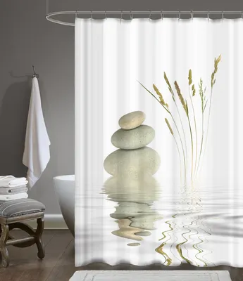Produktbild von Digitaldruck Qualität Textil Duschvorhang Wannenvorhang WELLNESS STONE 240x200cm inkl. Ringe